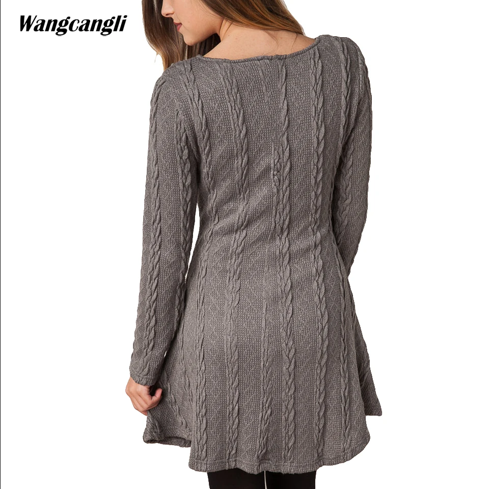 Wangcangli 2018 осень женская сексуальная Вязание Хлопок Line Vestidos Твердые Cacual Винтаж o