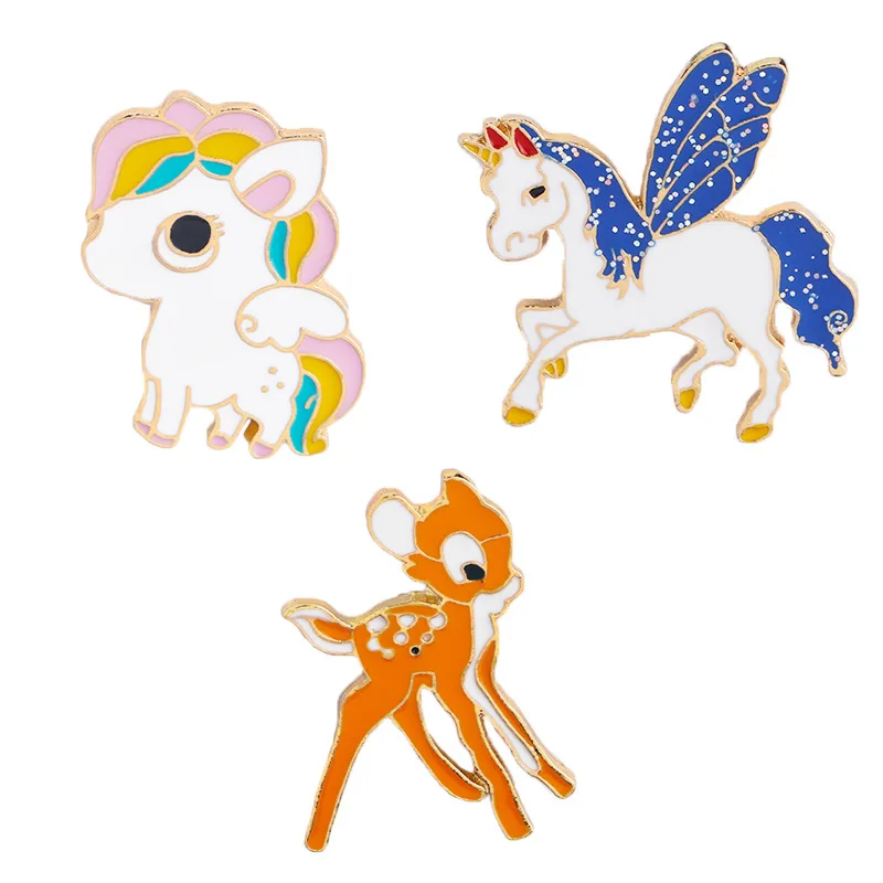 

Fashion Cartoon badge Unicorn Horse Deer Brooch Women Collar Enamel Pin Icons Brooches For Women Lapel Pins Clothing Accessories