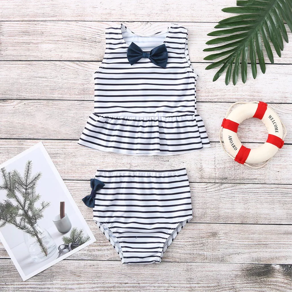 Children Swimwear Summer Toddler Kid Baby Girl Bow Swimsuit Striped Bathing Suit Bikini 2pc Set T9# | Мать и ребенок