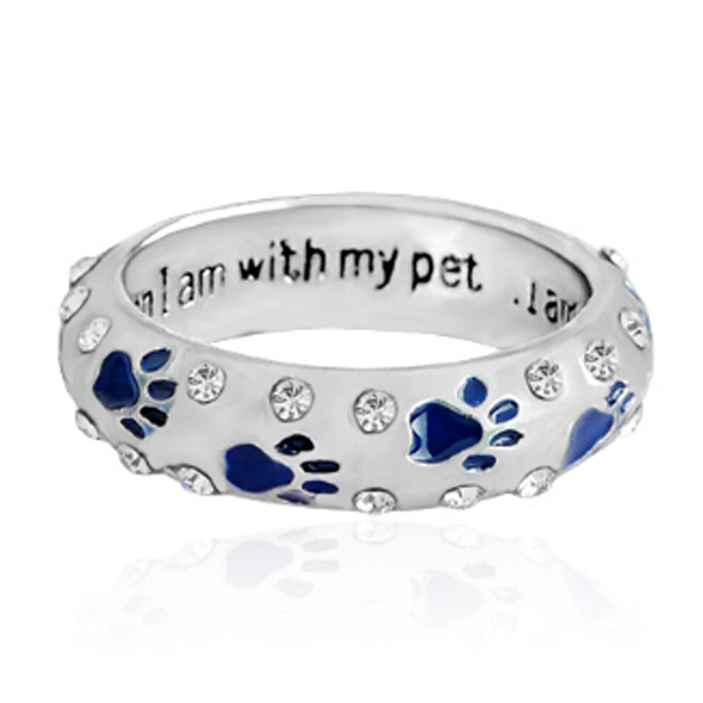 

New Coming!!Pet Dog Claw rhinestones Ring for Women When I Am with My Pet Animal Ring Dog Paw Footprints Ring Jewelry 3 colors!