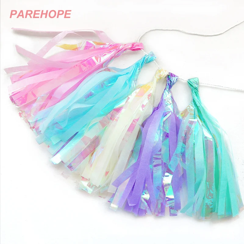 Unicorn Mermaid Rainbow Paper Tissue Tassel Wedding Birthday Party Decorations Baby Shower Tissue Tassel DIY Garland 4