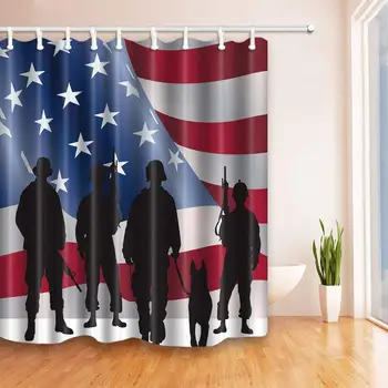

Private Military Dogs In The United States Flag Mildew Resistant Polyester Fabric Shower Curtain Set Decorations Bath Curtain