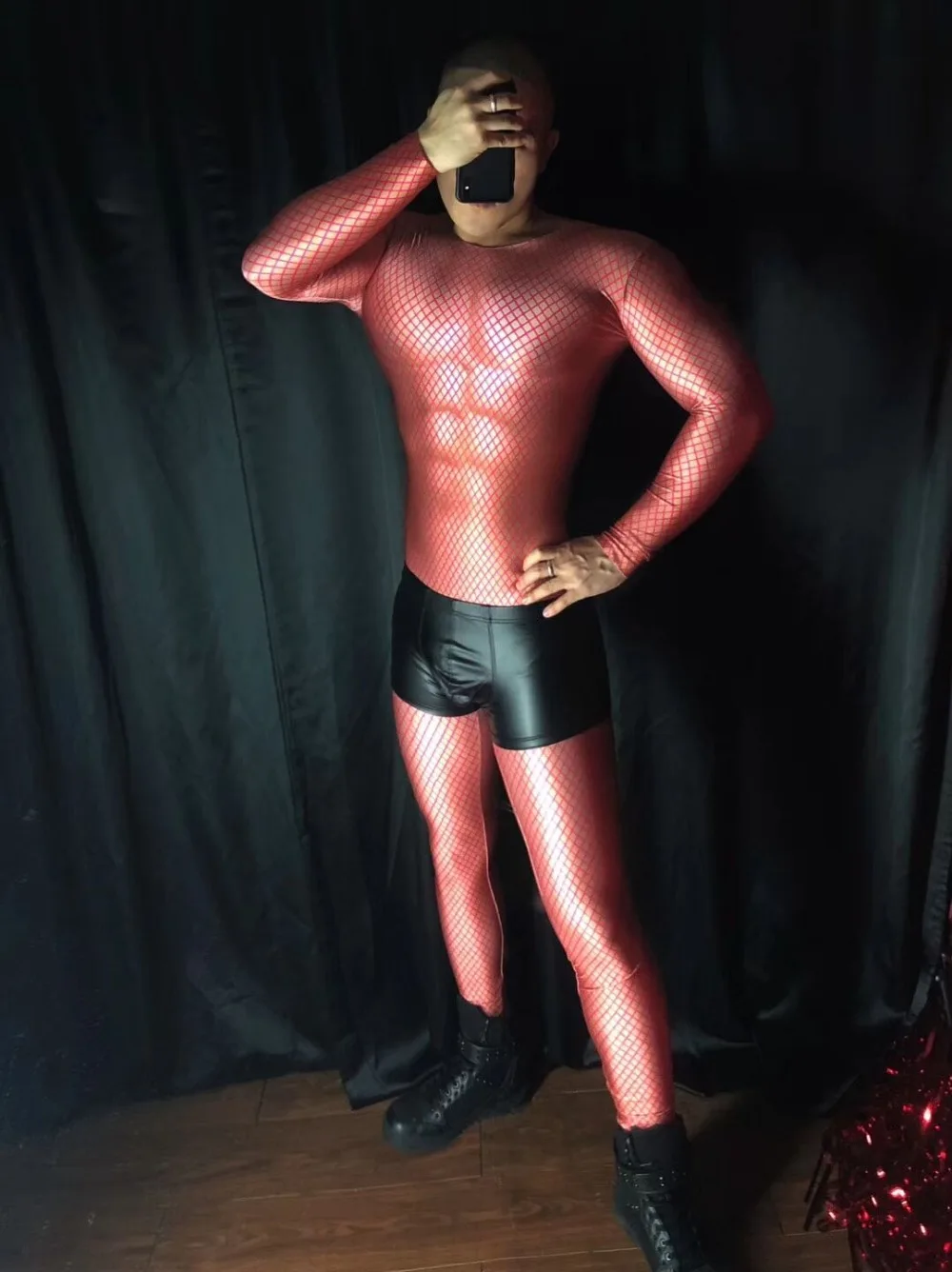 Мужская одежда для ночного клуба спандекс сетка Печатный растягивающийся костюм бар вечерние DJ вокальное шоу полюс танцы сценический костюм
