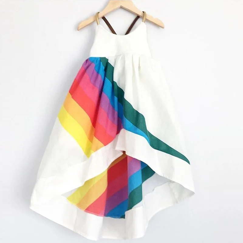 

2019 New Summer Clothing Girls Rainbow Print Dress Girls Sleeveless A Line Dress Robe Fille