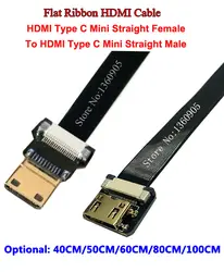 40/50/60/80/100 см Soft Flex ультра тонкий кабель HDMI прямо Тип C мини женщины к мужчине Mini прямой плоский кабель FPV-системы DJI