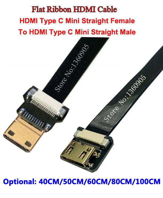 40/50/60/80/100CM Soft Flex Cable Ultra Thin HDMI Straight Type C Mini Female to Male Flat Ribbon FPV DJI | Безопасность и защита