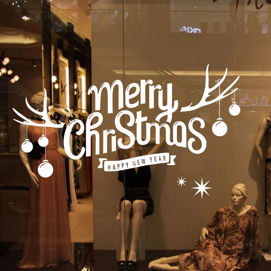 

Merry Christmas Window Stickers Flowers Happy New Year Decal Winter Decorations Shop Window Door Wall Decor W511