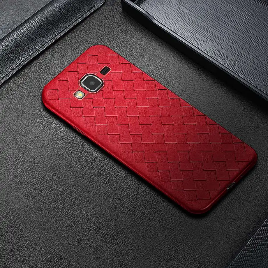 Чехол для Samsung Galaxy J3 J320 SM-J320F J320F J320M J320FN задняя крышка корпуса мягкий силиконовый тканый кожаный чехол для телефона - Color: Red