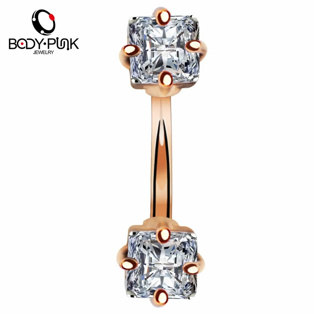 

BODY PUNK Summer NEW Belly Button Ring Rose Two Prong CZ Navel Piercing Stainless Steel Retro Piercing Body Jewelry