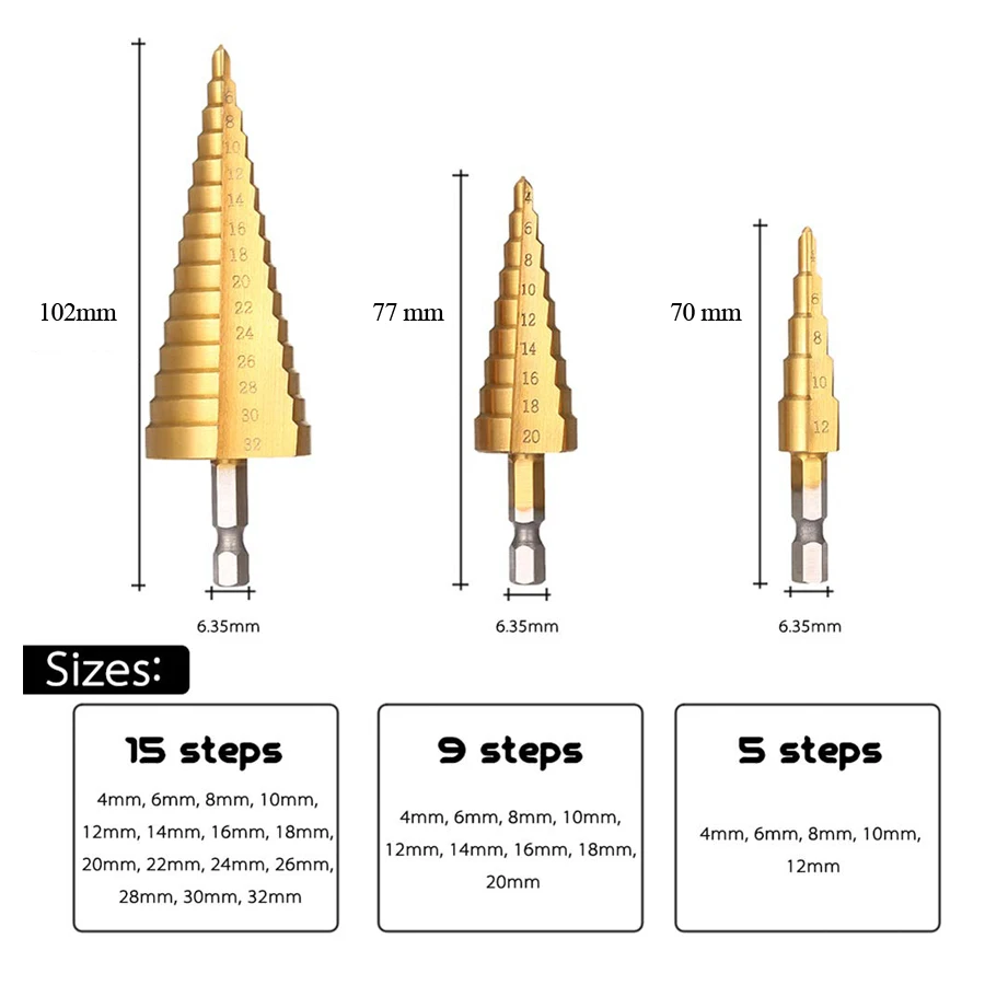 HSS Drill Bit 4-32 mm 4-12mm 4-20mm Titanium Coated Step Drilling Power Tools for Metal High Speed Steel Wood Hole Cutter Step HSS Drill Bit 4-32 mm 4-12mm 4-20mm Titanium Coated Step Drilling Power Tools for Metal High Speed Steel Wood Hole Cutter Step
