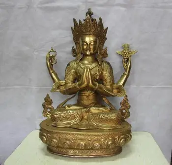 

23" China Bronze Copper Buddhism Dragon Four arm Guanyin Kwan-yin Bodhisattva Statue