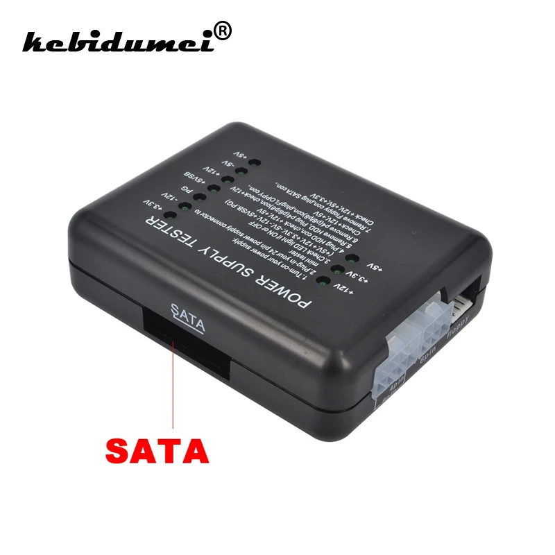 Kebidumei черный Питание светодиодный 20/24 булавки для блок питания ATX SATA Тестер HDD