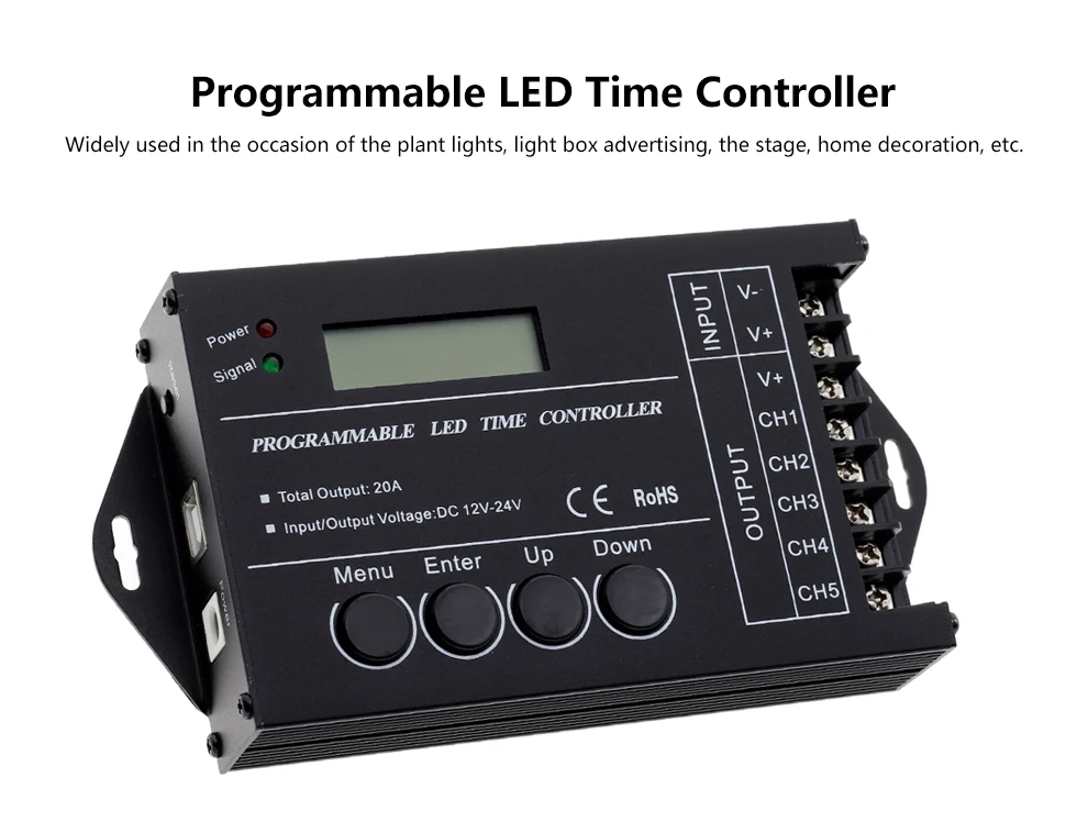 Программируемый светодиодный контроллер времени 5 канальный выход 20A Общий Анод RGB для Светодиодная лента DC12V-24V