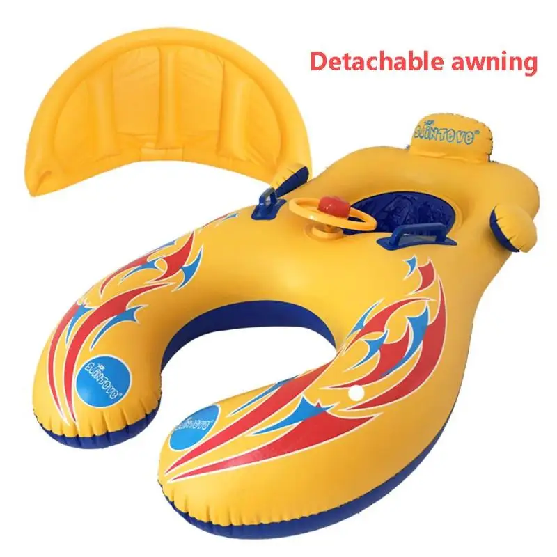 Надувной детский бассейн поплавок шеи кольцо с козырьком мать дети плавать круг надувной круг безопасности круг для плавания плавающий сиденье