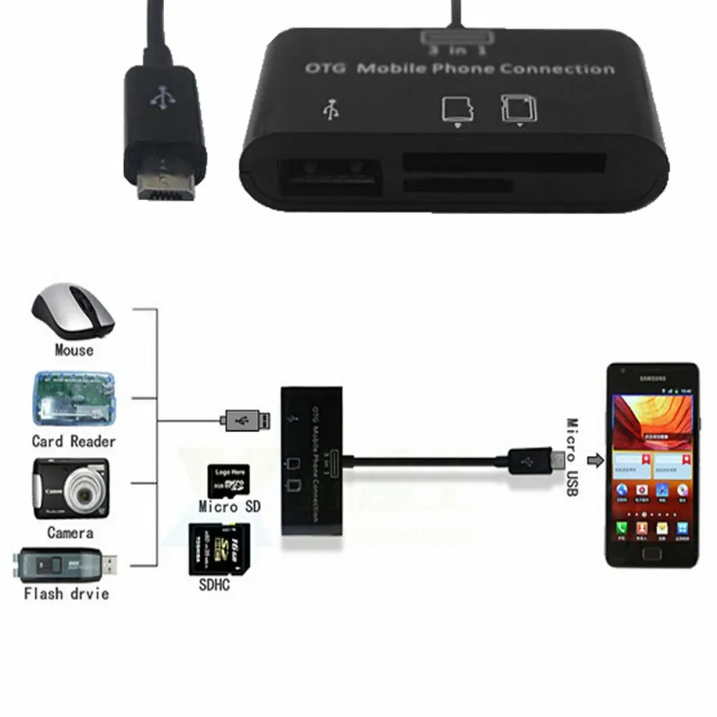 Micro USB OTG картридер 2 микро-sd TF считыватель карт OTG USB 2,0 для samsung Android Мобильные телефоны Многофункциональный кардридер