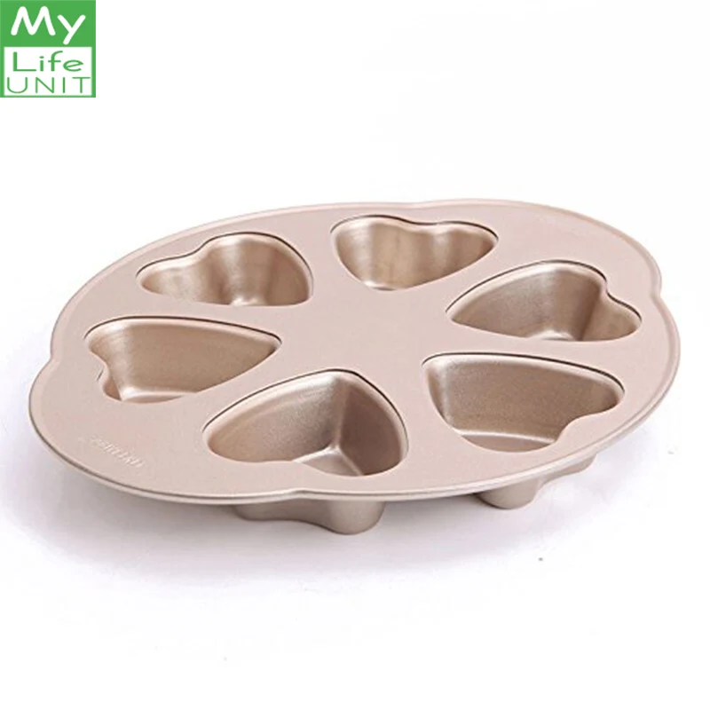 

MYLIFEUNIT Carbon steel Nonstick Love Heart Shape 6 Cup Cake Pan Muffin Cupcake pan DIY Bakeware Baking Pastry Molds