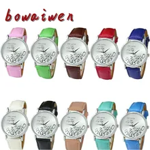 bowaiwen #1042 Women Watches 10 Colors New Design New Women PU Leather Watch Who Cares I am Late Anyway Letter Watches