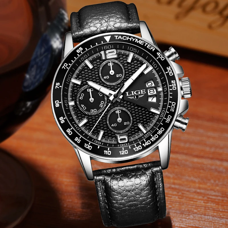 

LIGE Luxury Brand Men's Watches Luminous Waterproof 30M Leather Quartz Watch Reloj Hombre Outdoor Sports Watch Relogio Masculino