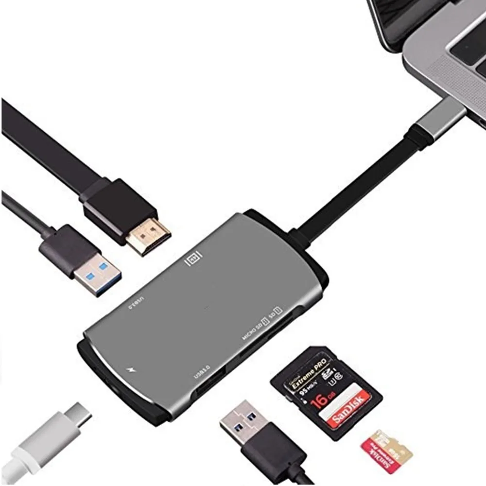 

BESIUNI USB-C USB 3.1 Type C Hub to HDMI SD TF Card Reader USB 3.0 For Samsung Galaxy S8 4K Macbook Pro