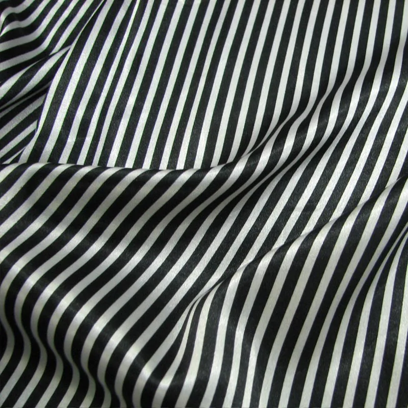 Black and white vertical stripes/emulation silk stretch satin material ...