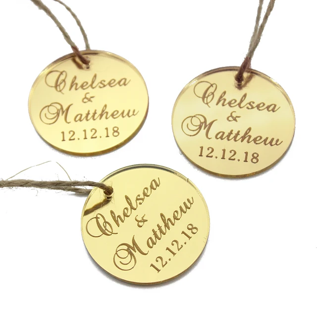12pcs 1 57 personalized engraved silver golden mirror wedding logo