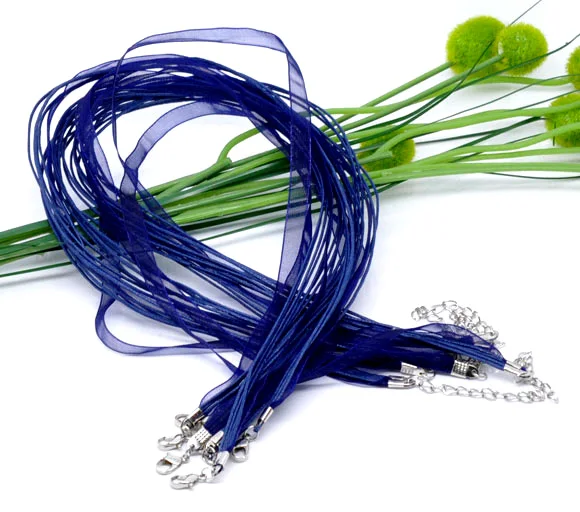 

Rope+Organza+Alloy Cord String Necklace Deep blue 43.2cm(17") long, 2 PCs new
