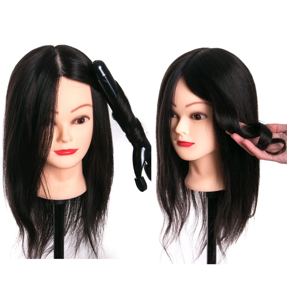 

real human hair head dolls for hairdressers 16 inch, training head professional Mannequin with small clamp,can be curled dye