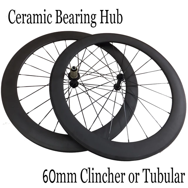 Best price at $494 Cheap Ceramic Bearing Hub 700C 60mm Clincher Tubular Carbon Road Bike Wheels Cycling Carbon Bicycle Racing Wheelset