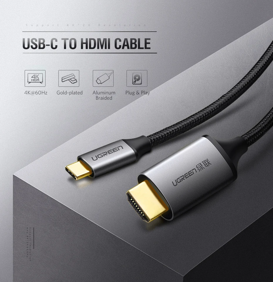 Ugreen USB C HDMI кабель type C к HDMI Thunderbolt 3 для MacBook samsung Galaxy S9/S8 huawei mate 10 Pro P20 USB-C HDMI адаптер