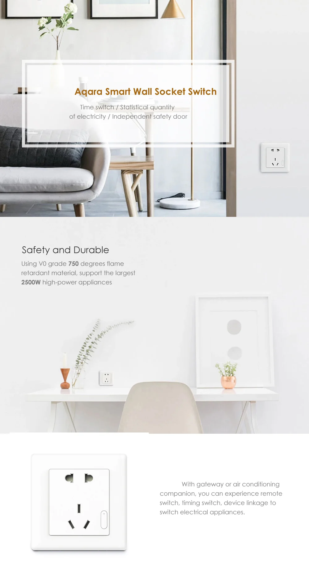 Xiaomi Aqara умная настенная розетка ZigBee Беспроводной розетки Mijia настенная розетка-переключатель работы для Xiaomi умный дом Наборы APP