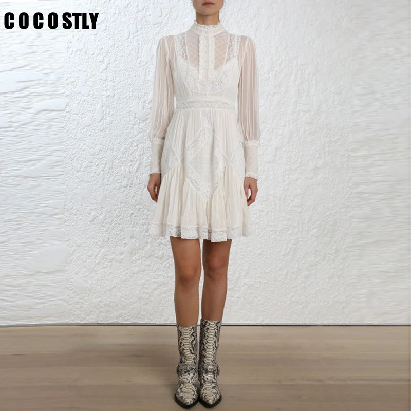 

2019 summer dress women sweet dresses elegant sexy lace hollow out patchwork ruffles mini party dress vestidos
