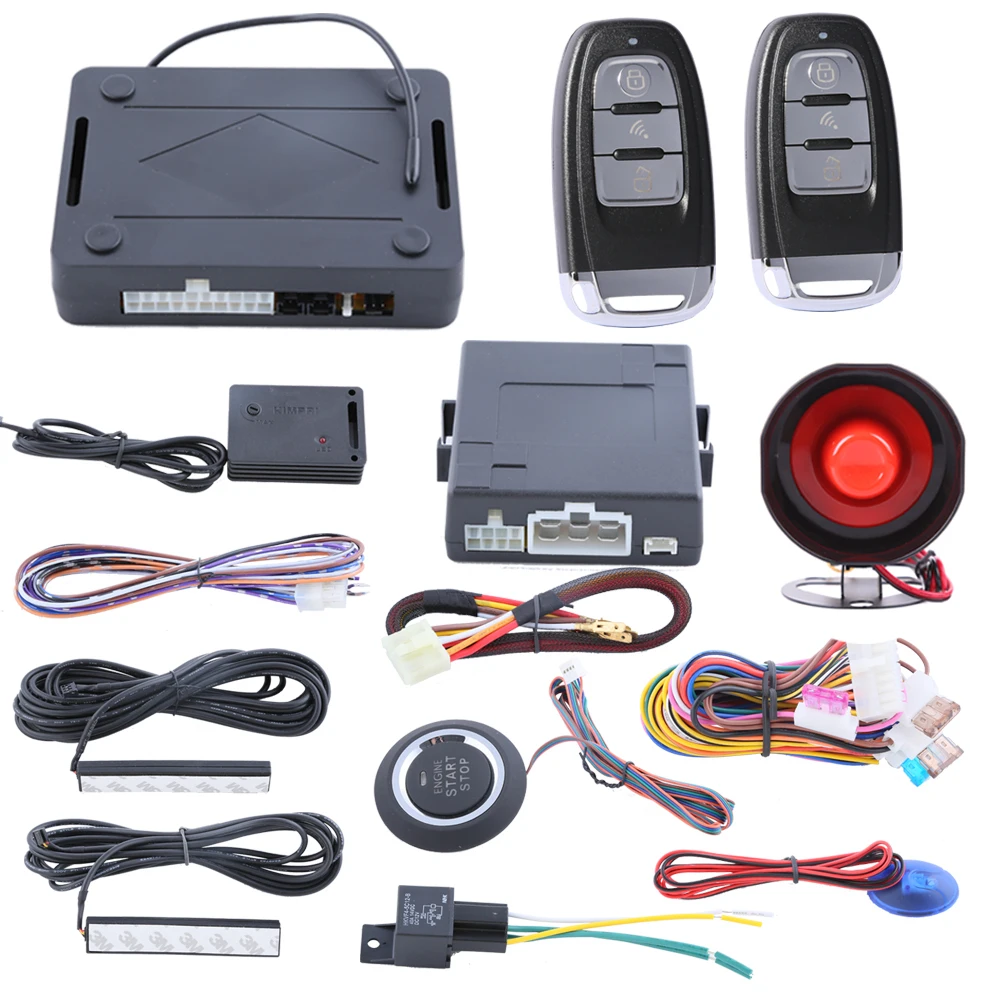Universal PKE car alarm system with remote lock unlock, power window