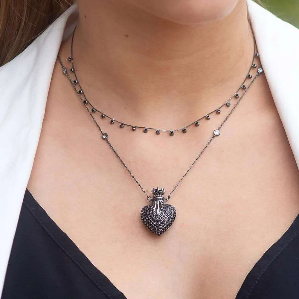 

Funmode Fashion Romantic Design Cubic Zirconia Pave Heart Women Necklace Pendants Black Gun Plated Pendant Gifts F001N