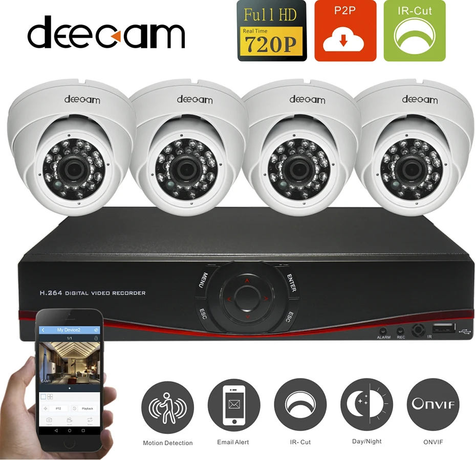 Deecam Купола 4CH 720 P Ip-камера ВИДЕОНАБЛЮДЕНИЯ Камеры Безопасности Системы Сетевой