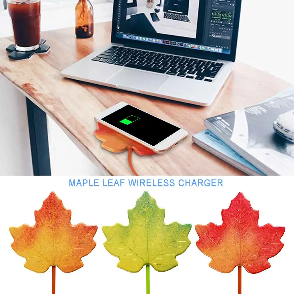 

Maple Leaf Qi Wireless Charger Portable 7.5W Wireless Charging For Smartphones With USB Cable