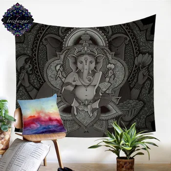 Brizbazaar Tapestry Wall Hanging Boho Elephant Sheet God Bedspreads Ethnic Symbol Wall Art Black Gray Home Decor 1