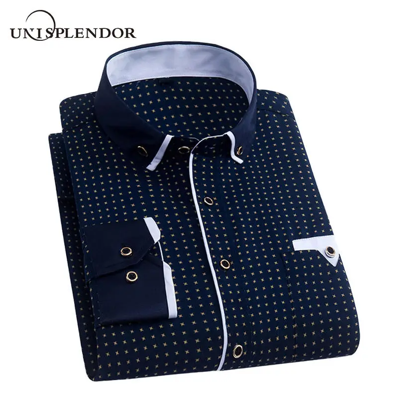 

2015 Autumn Printed Men Shirt Long Sleeve Male Business Casual Fashion Formal Dress Shirts Slim Fit Camisa Plus Size 5XL YN026