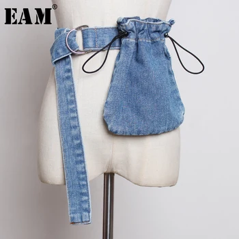 

[EAM] 2020 New Spring Summer Cowboy Personality Buckle Pocket Bow Knot Brief Personality Women Fashion Tide All-match JX382