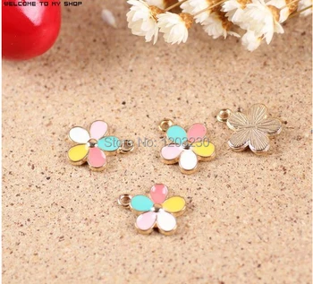 

Free shipping 50pcs / lot mixed color alloy drip oil charm metal sided multicolored flowers fit DIY Jewelry making