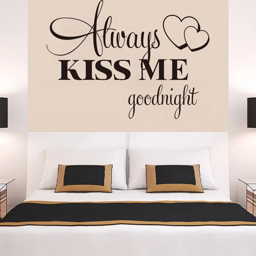 Наклейка на стену Always Kiss Me Goodnight Наклейка для домашнего декора спальни виниловая художественная Фреска с текстовой печатью креативная наклейка s