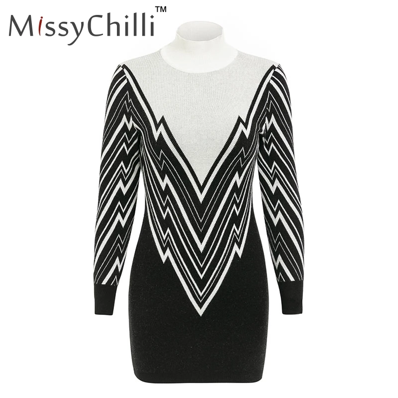 MissyChilli сексуальный трикотажный длинный пуловер Джемпер платье женское Повседневное платье с высоким воротом облегающее платье Женская Клубная одежда Удлиненный свитер платье