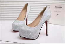Fashion Women s Silver Rhinestone Prom Pumps High Heel Crystal Brand Glitter Sparkly Platforms Silver Red