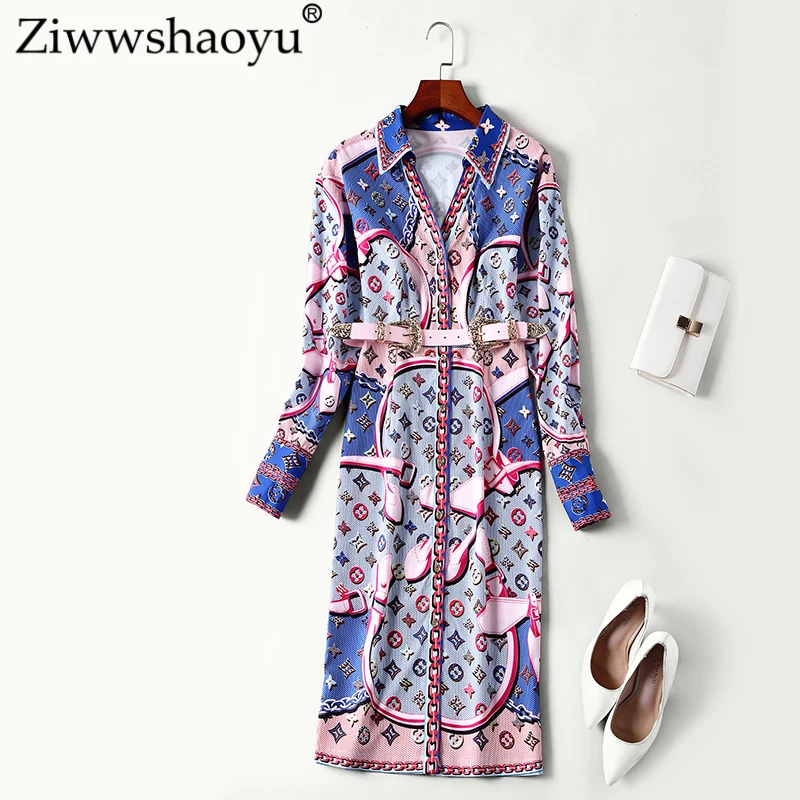 

Ziwwshaoyu Europe and America 2018 autumn high quality new dress Indie Folk V-Neck A-Line Print Slim Empire dress