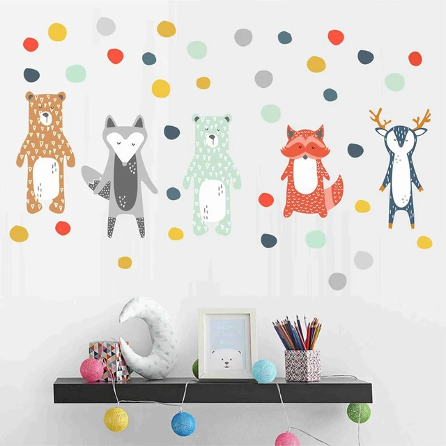 Cartoon Bear Fox Deer With Dot Wall Stickers Cute Animal Wallpaper For Kids  Room Decorative Sticker adesivo de parede wall decal - AliExpress