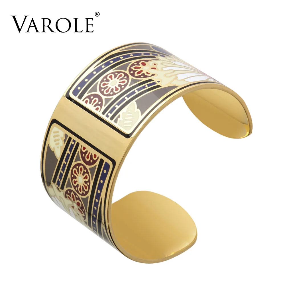 VAROLE Romantic Flower Gold Color Colorful Copper Bangles & Bracelets Bangle for Women Cuff Bracelet Pulseiras Enamel Jewelry