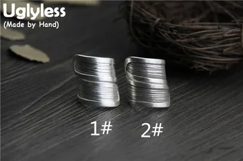

Uglyless Real S999 Fine Silver Women Irregular Designer Wide Finger Rings Simple Fashion Ethnic Personalized Opening Ring Bijoux