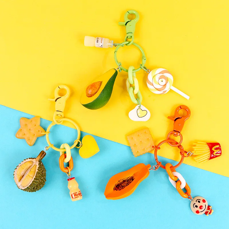 

Cartoon Avocado Durian Fruits Keychain Women Girls Bag Ornaments Lollipop Biscuits Pendant Key Chain Kids Toys Keyring Jewelry