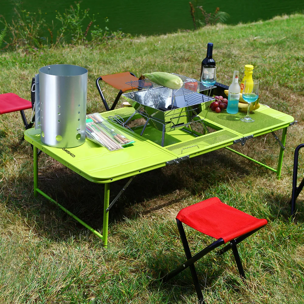 

iKayaa Two Heights Desk Chair Set Combo Trible Treble Folding Table Desk with Four Chairs Picnic Camping Festival