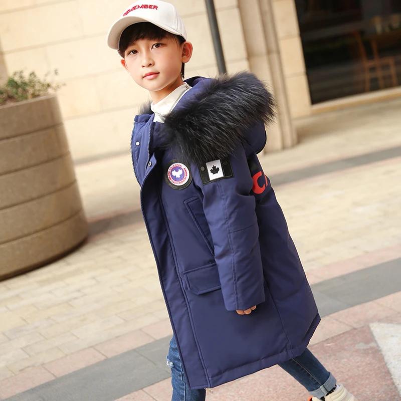 

HSSCZL Boys down jackets 2019 winter thicken hooded fur collar boy jacket coat outerwear big boy children clothing overcoat 8-16