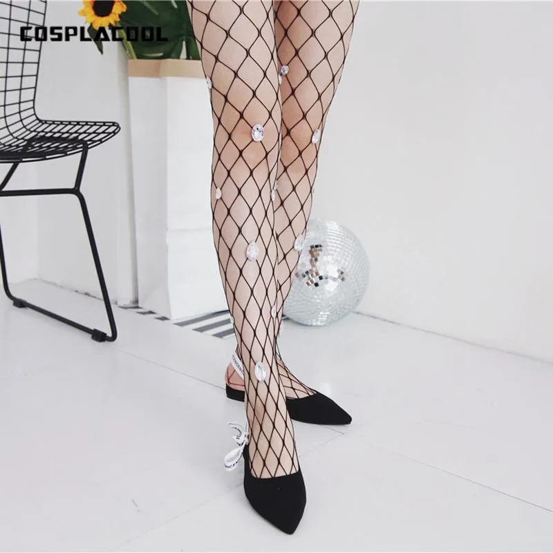 

[COSPLACOOL]New Fishnet Shiny Pattern Pantyhose Fish net Harajuku Sexy Tights Women Mesh Meias Hollow Fish Net Stockings
